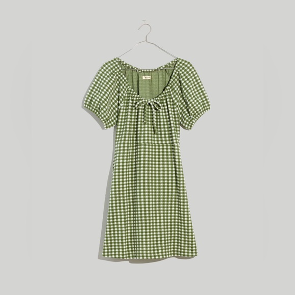 Madewell Jacquard Puff-Sleeve Mini Dress Gingham Check in Faded Palm - Picture 8 of 10